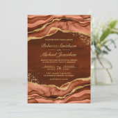 テラコッタ金ゴールド流体インクフォト結婚ズ 招待状 (スタンド正面)