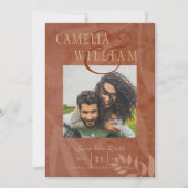 テラコッタ金ゴールド秋の結婚式PHOTO日付を保存 招待状 (正面)