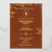 テラコッタ金ゴールド結婚カソリッエレガントクフォーマルス 箔招待状 (正面)