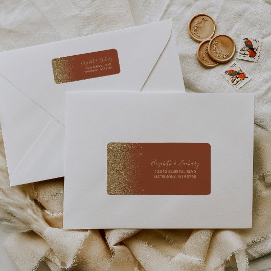 テラコッタ金ゴールド結婚グリッター差出人住所 ラベル