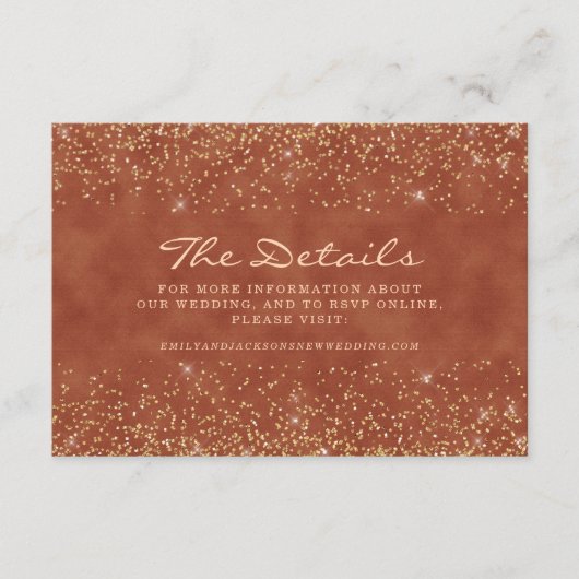 テラコッタ金ゴールド結婚グリッター詳細 エンクロージャーカード (正面)
