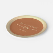 テラコッタ金ゴールド結婚ハート ペーパープレート (アングル)