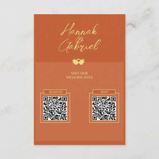 テラコッタ金ゴールド結婚写真のQR Cdエンクロージャカード エンクロージャーカード (正面)