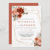 テラコッタ金ゴールド結婚式招待状テンプレート 招待状 (正面/裏面)