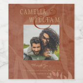 テラコッタ金ゴールド葉秋の結婚式モダン ワインラベル (シングルラベル)