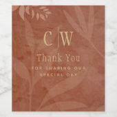 テラコッタ金ゴールド葉秋の結婚式モダン ワインラベル (シングルラベル)