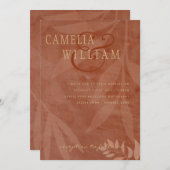 テラコッタ金ゴールド葉秋の結婚式モダン 招待状 (正面/裏面)