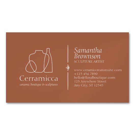 テラコッタ陶器彫刻花瓶陶磁器 マグネット名刺 (正面)