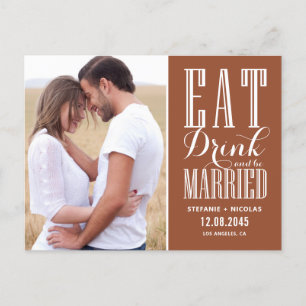 テラコッタ食べドリンクし結婚したて、日付を保存する ポストカード
