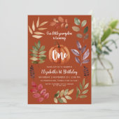 テラコッタ1stバースデーウォーターカラーパンプキン葉、 招待状 (スタンド正面)