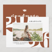 テラコッタ2025はっきりしたタイポグラフィ写真卒業 案内状 (正面/裏面)