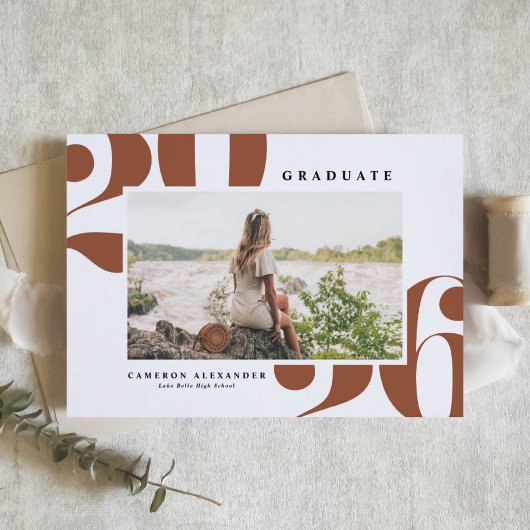 テラコッタ2025はっきりしたタイポグラフィ写真卒業 案内状