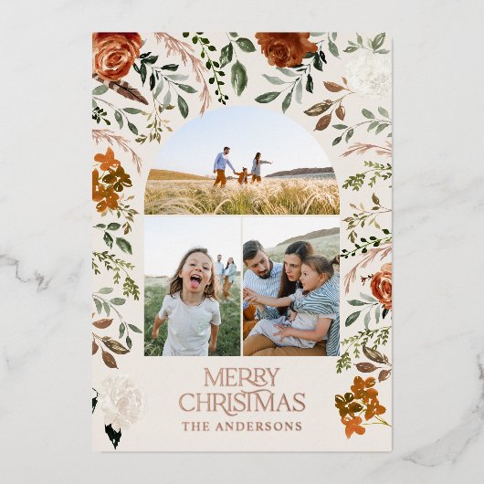 テラコッタ3写真植物学エレガントのアーチ休日 箔シーズンカード