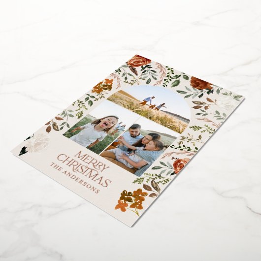 テラコッタ3写真植物学エレガントのアーチ休日 箔シーズンカード (回転した状態)