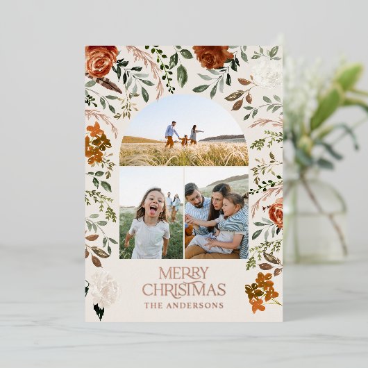 テラコッタ3写真植物学エレガントのアーチ休日 箔シーズンカード (立ち正面)