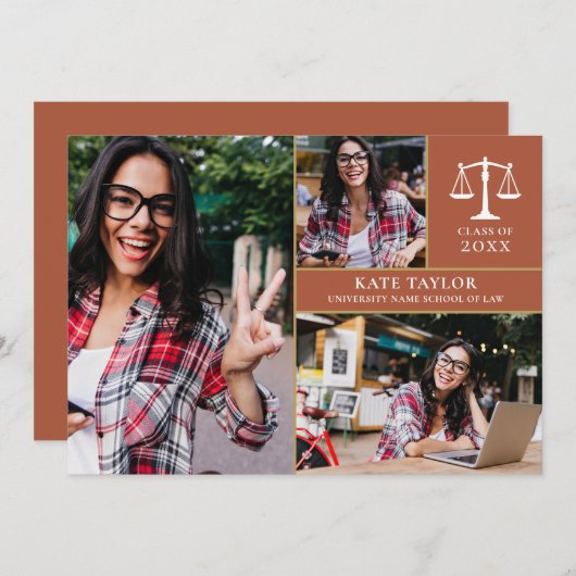 テラコッタ3写真法学校卒業会 招待状 (正面/裏面)