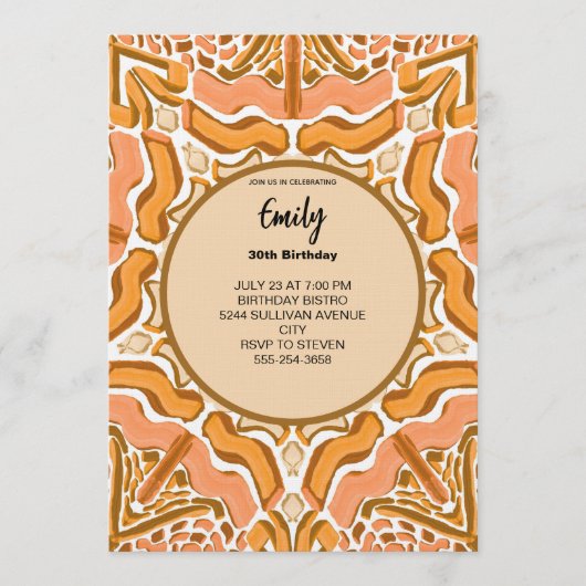 テラコッタ アブストラクト パターン 現代の筆致 招待状 (正面)