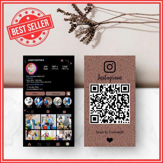 テラコッタ・アースカラーのハウスクリーニングサービス向けInstagramカード 名刺