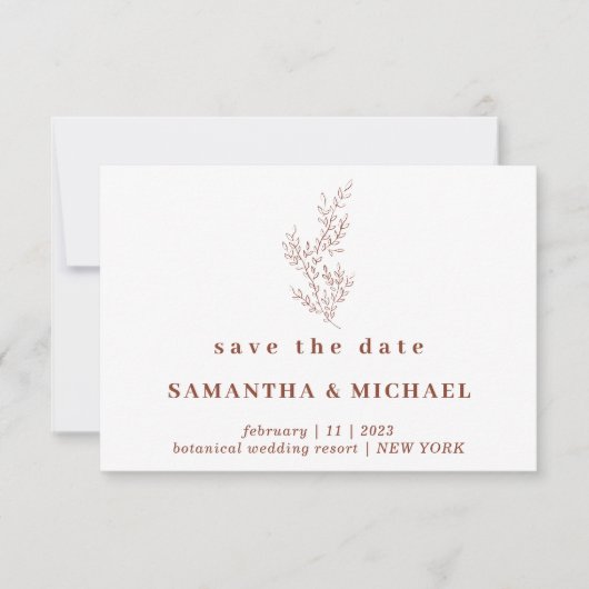 テラコッタ インドア オータム フローラル セーブ・ザ・デート 招待状 (正面)