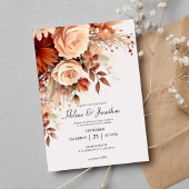 テラコッタ ウォーターカラー フラワーズ エレガント オータム ウェディング 招待状