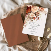 テラコッタ ウォーターカラー フラワーズ エレガント オータム ウェディング 招待状