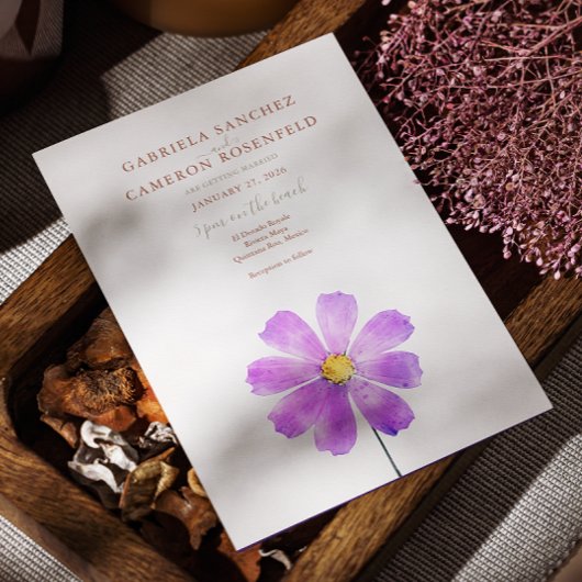 テラコッタ ウォーターカラー ボホ フラワーデイジー ウェディング 招待状