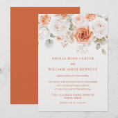 テラコッタ エレガント シャンパン フラワー ローズ ウェディング 招待状 (正面/裏面)
