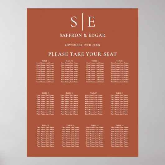 テラコッタ エレガント モノグラム ウェディング 席次表 ポスター (正面)