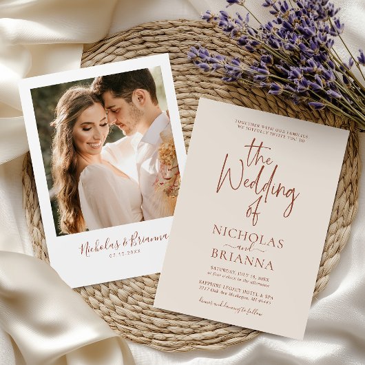 テラコッタ オレンジ モダン ボヘミア ウェディング フォト 招待状