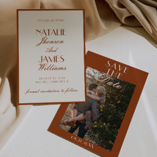 テラコッタ オレンジ レトロ お金 結婚式の写真 セーブザデート
