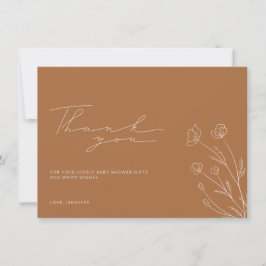 テラコッタ オレンジ 花柄 ベビーシャワー サンキューカード