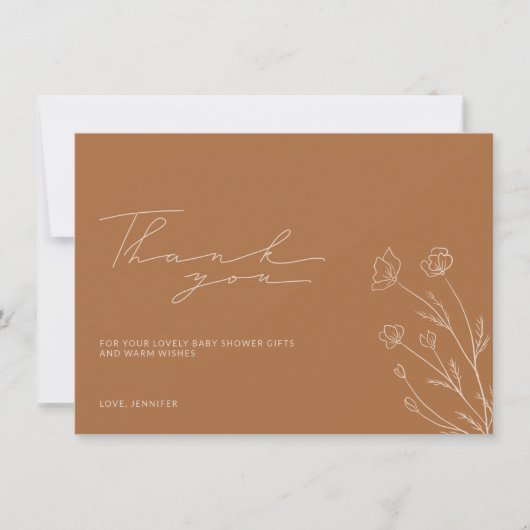 テラコッタ オレンジ 花柄 ベビーシャワー サンキューカード (正面)