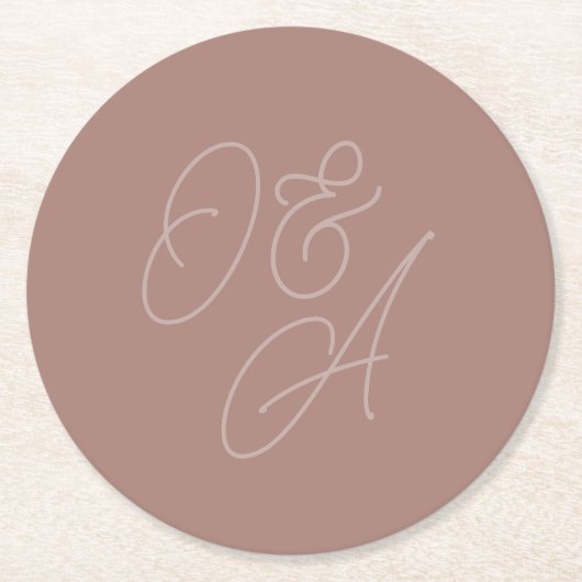 テラコッタ |オーバーサイズのスクリプト結婚モノグラム ラウンドペーパーコースター (正面)