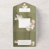 テラコッタ&カーキパーム葉ズ結婚ス オールインワン招待状 (外側)