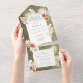 テラコッタ&カーキパーム葉ズ結婚ス オールインワン招待状 (貼ってはがせる)