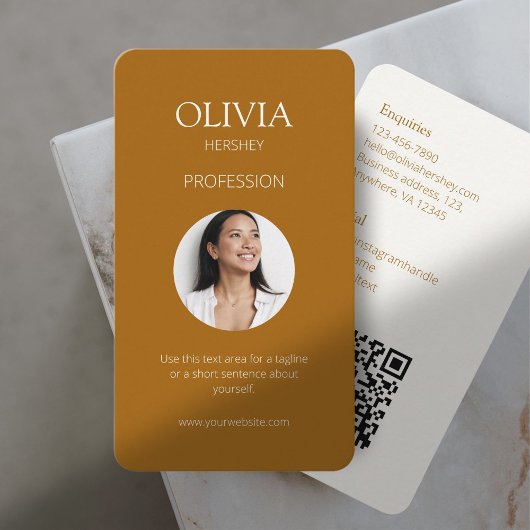 テラコッタ&クリーミーアイボリー写真ソーシャルQRコード 名刺