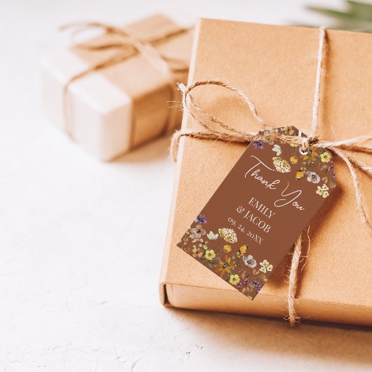 テラコッタ&クリームワイルドフラワーボホ結婚ズ ギフトタグ