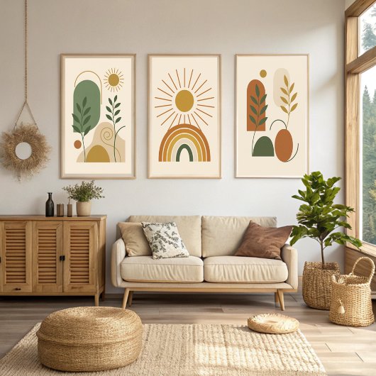 テラコッタ&グリーン抽象芸術ボタニカルミニマリスト ポスター