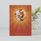 テラコッタ＆ゴールド サンバースト フレーム アートデコ フォト 箔シーズンカード (立ち正面)