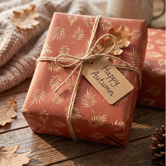 テラコッタ ゴールド 紅葉 ラッピングペーパー