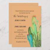 テラコッタ サボテン 砂漠 メキシコ 水彩 結婚式 招待状 (正面/裏面)