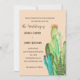 テラコッタ サボテン 砂漠 メキシコ 水彩 結婚式 招待状
