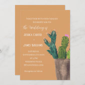 テラコッタ サボテン 砂漠 メキシコ 水彩 結婚式 招待状 (正面/裏面)