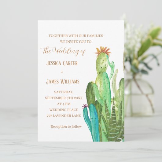 テラコッタ サボテン 砂漠 メキシコ 水彩 結婚式 招待状 (スタンド正面)