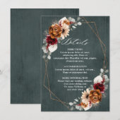 テラコッタ サージ バーガンディ フローラル ジオメトリック ウェディング エンクロージャーカード (正面/裏面)