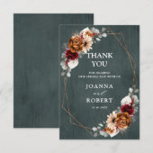 テラコッタ サージ バーガンディ フローラル ジオメトリック ウェディング サンキューカード (正面/裏面)