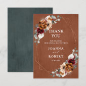 テラコッタ サージ バーガンディ フローラル ジオメトリック ウェディング サンキューカード (正面/裏面)