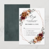 テラコッタ サージ バーガンディ フローラル ジオメトリック ウェディング 出欠カード (正面/裏面)