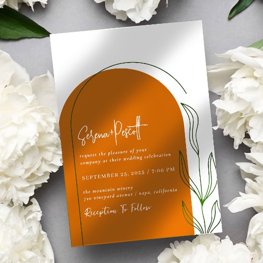 テラコッタ + シンプル アーチ ウェディング インビテーション