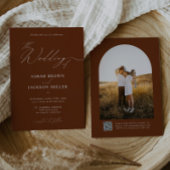 テラコッタ シンプル エレガント スクリプト QR コード ウェディング 招待状